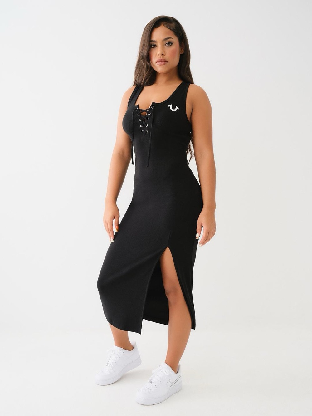 True Religion Horseshoe Logo Lace Up Midi Dress